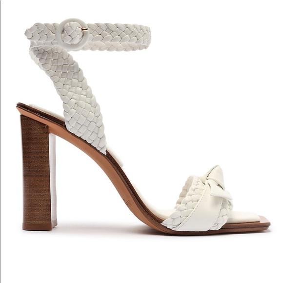 Alexandre Birman white Clarita 90 Woven Block Heel Sandals - Picture 1 of 8